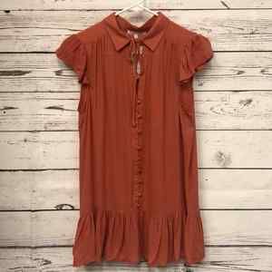 RETHM‎ ginger rust button down ruffle sleeve blouse Women’s Size M Medium